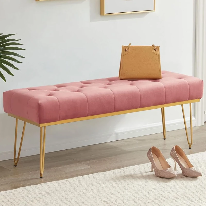 Shally Dogan Fabric Sleeping Bench, Ottoman Chest for Bedroom, Ottoman Bench with High Density Padding Multi-Use for Bedroom, Living Room, Living Room (Pink) - Image 1