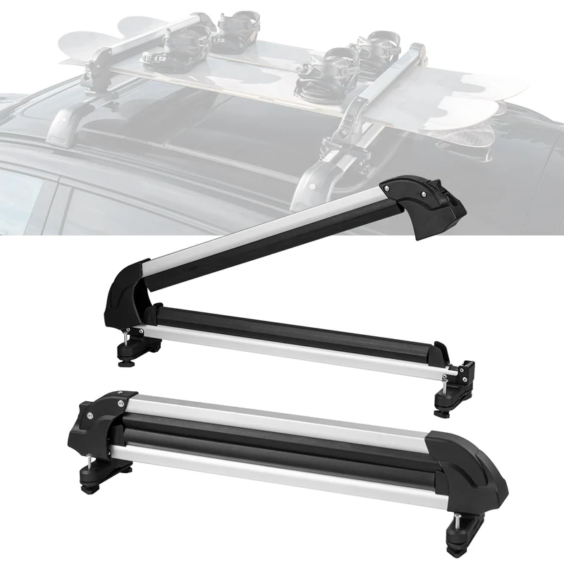 VEVOR Universal Car Roof Rack - Fit Most Crossbars, Carry up to 6 Pairs of Skis or 4 Snowboards, Aluminum Snowboard Ski Rack with Lock & Rubber Padding