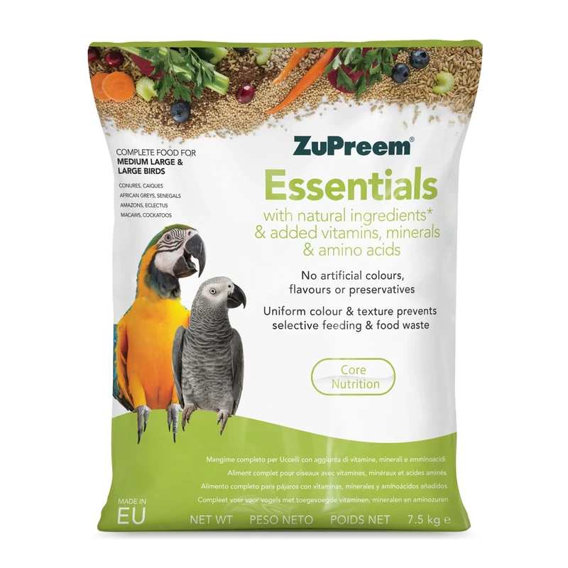 Zupreem Essentials Complete Bird Food for Medium-Large Birds - 7.5kg