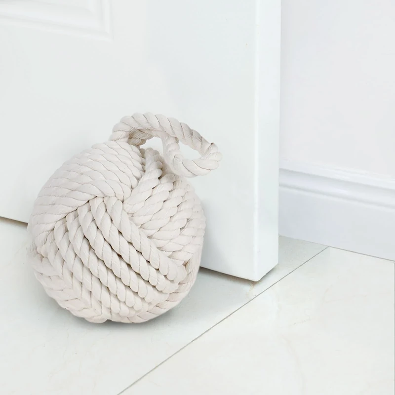 Marwood Rope Knot Door Stops Decorative Nautical Ball Door Stopper Handmade with Handle, Weighted Interior Spherical Doorstop Sailor Knot for Door and Window - Beige (6"x6", 4lbs)