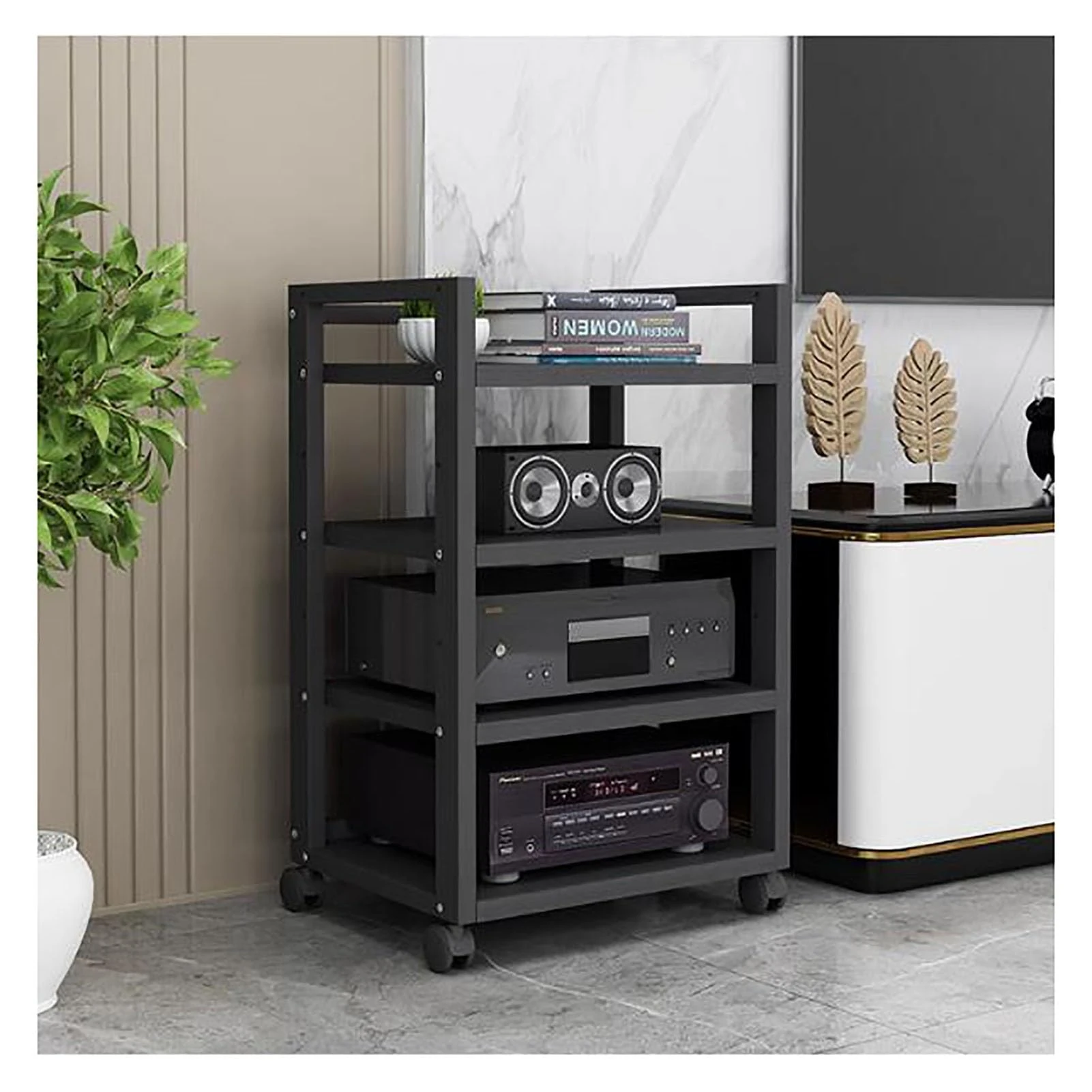 LIPJIA Shelves Removable Audio Stand CD Rack Corner Rack Component Cabinet Stereo Rack Audio Tower with Height Adjustable Wooden Shelf for Home/Office/Audio Video (Color : B-4-50X40X79CM)