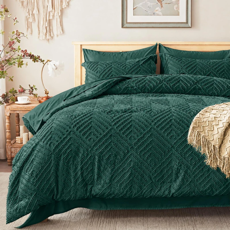 Queen Comforter Set 7 Piece, Drak Green Bed in a Bag Queen Bedding Sets