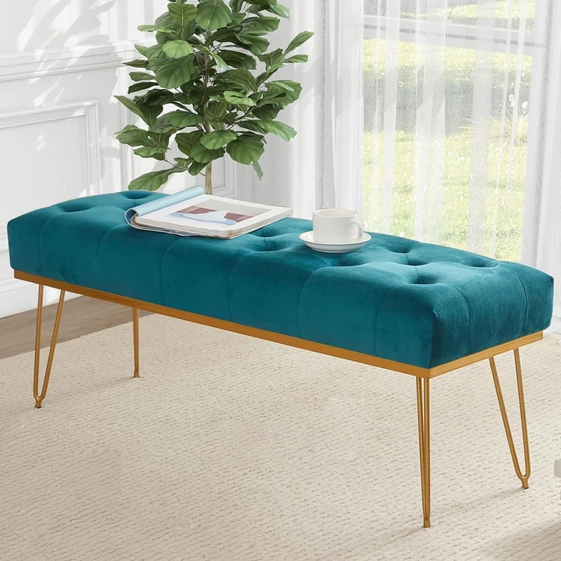 Shally Dogan Fabric Sleeping Bench, Ottoman Chest for Bedroom, Ottoman Bench with High Density Padding Multi-Use for Bedroom, Living Room, Living Room (Blue) - Image 1