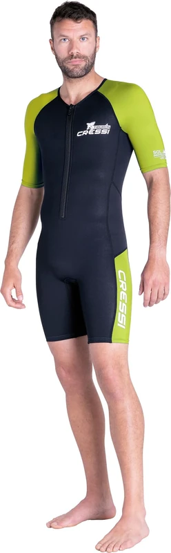 CRESSI Tiburon Man Shorty Wetsuit Black/Fluo Lime 2mm 2XL/6 - Men's 2mm Neoprene and Elastane Shorty Wetsuit, YKK Front Zip - Black/Fluo Lime, XXL/6