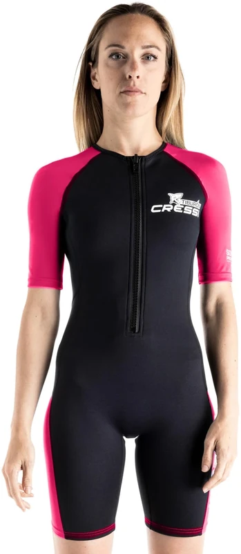 CRESSI Tiburon Lady Shorty Wetsuit 2mm - Wetsuit Shorty Women's made of Neoprene Ultra Stretch 1.5/2mm and Elastane, Black/Pink, S/2