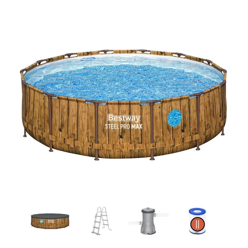 Bestway Steel Pro Max Above Ground Pool, Metal Frame Round Swimming Pool, Family Swimming Pool with Windows, Complete Set 14ft