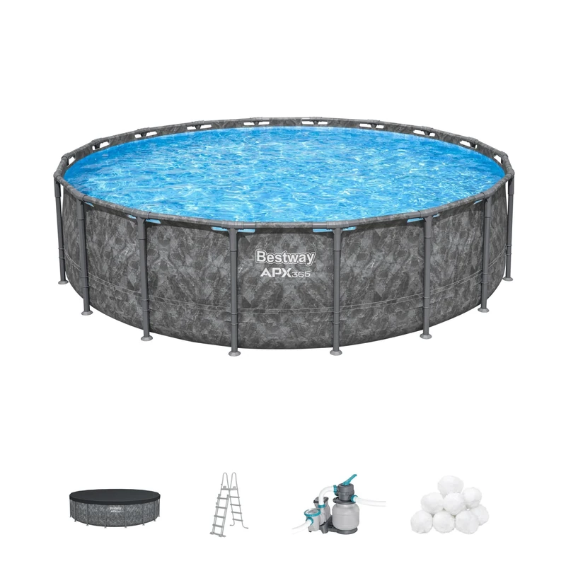Bestway APX 365 Round Pool Set, All Year-Round Swimming Pool, Above Ground Swimming Pool, Complete Set, 18ft