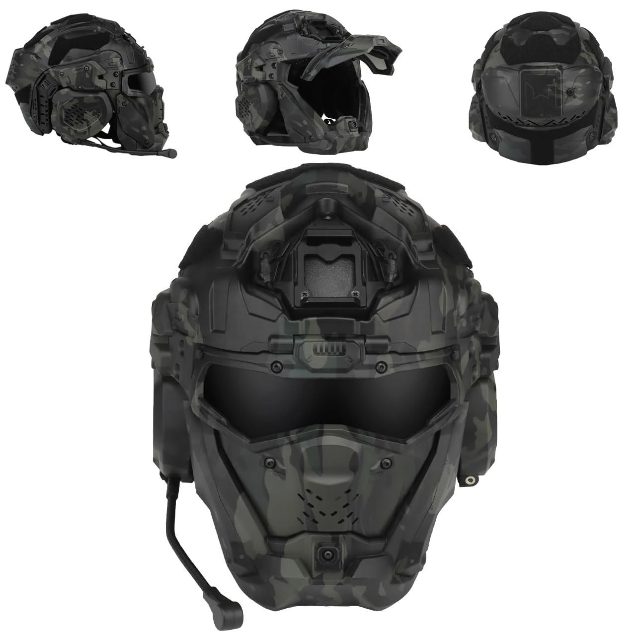 WQZXM Shooting Sports Helmet Full Covered Protective Tactical Combat Helmets Headset Hunting Paintball Head Protector 2 Lens(BCP)