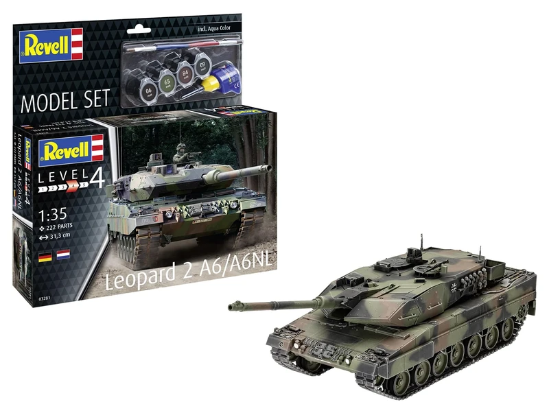 Revell Model Set 63281 Leopard 2 A6/A6NL Tank 1:35 Scale Unbuilt/Unpainted Plastic Model Kit with Accessories