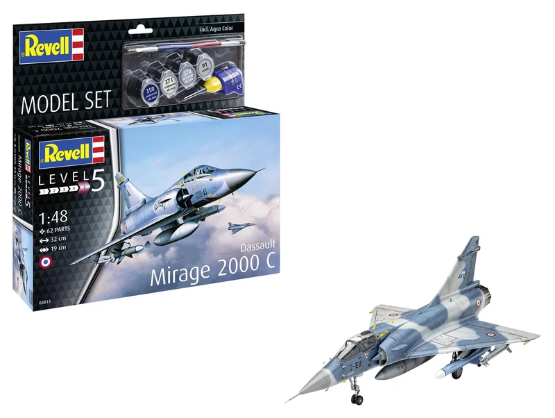 Revell Model Set 63813 Dassault Mirage 2000C 1:48 Scale Unbuilt/Unpainted Plastic Model Kit with Accessories