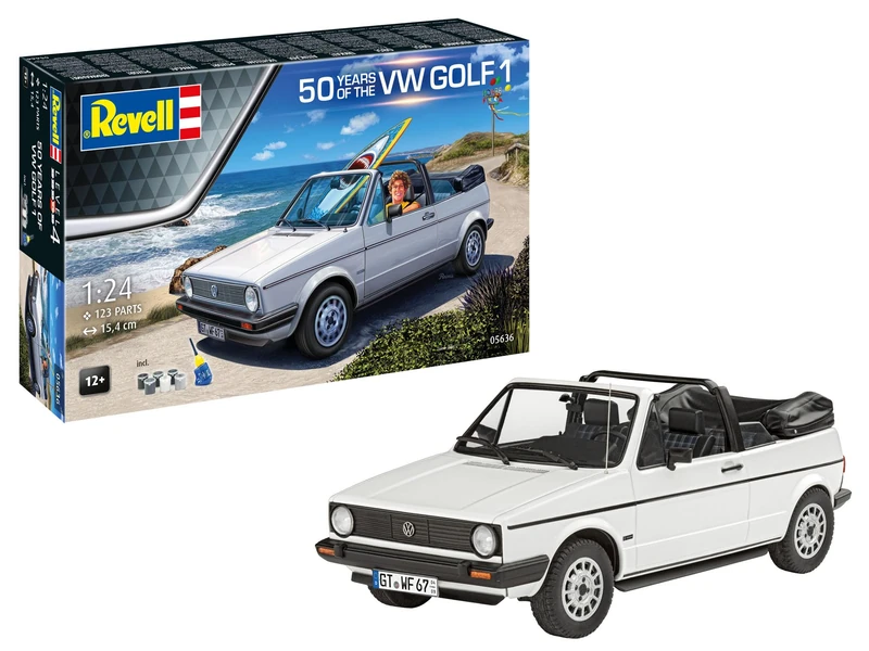 Revell Gift Set 05636 "50 Years of VW Golf 1" 1:24 Scale Unbuilt Plastic Model Kit with Accessories