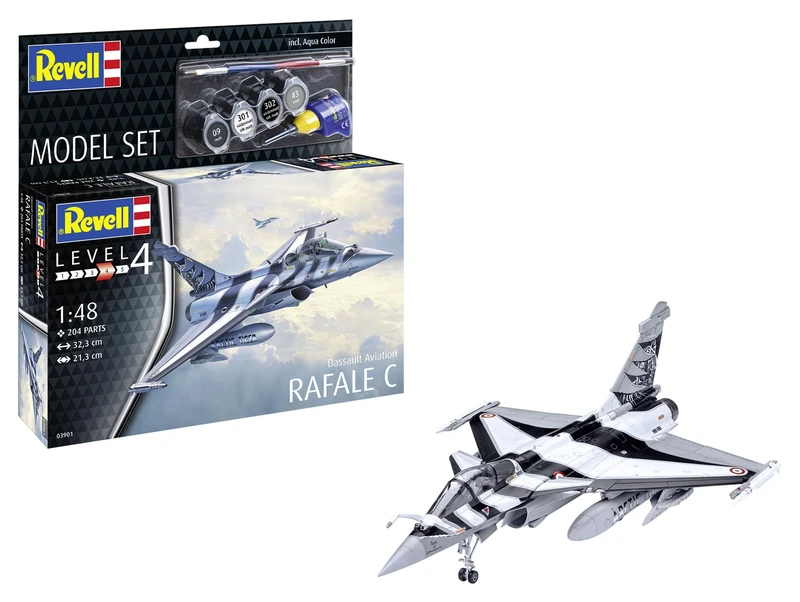 Revell Model Set 63901 Dassault Aviation Rafale C 1:48 Scale Unbuilt/Unpainted Plastic Model Kit with Accessories