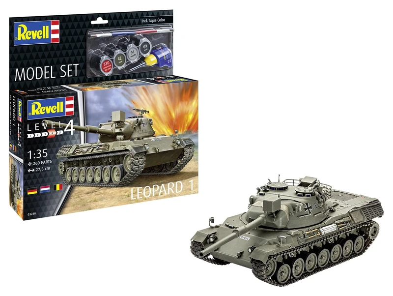 Revell Model Set 63240 Leopard Tank 1 1:35 Scale Unbuilt/Unpainted Plastic Model Kit With Accessories