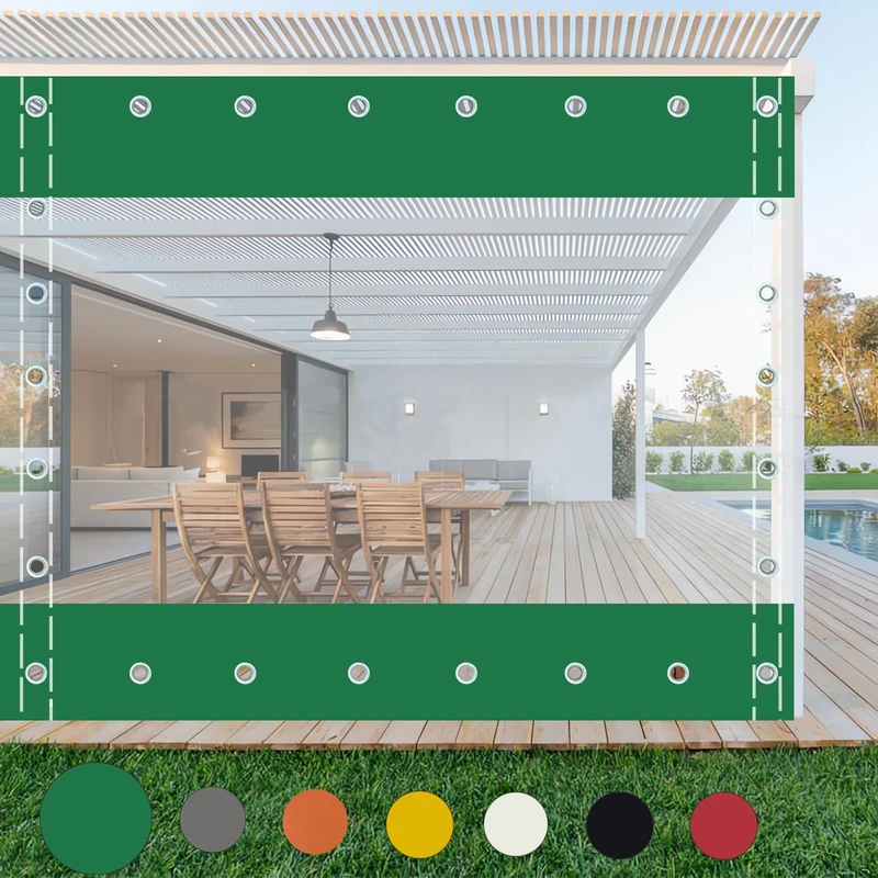 Heavy Duty Tarpaulin with Grommets,Transparent Tarpaulin Side Panels,Outdoor Clear Tarp Curtain,100% Waterproof,for Pergola,Porch,Gazebo,Patio,Customisable H×W- 2x2m/6.56x6.56ft