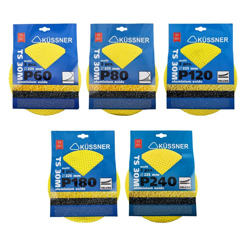 Set of 15 Multi Purpose Sanding Discs 225mm 60,80,120,180,240