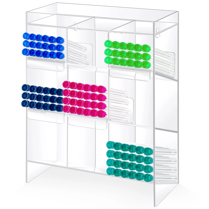 Colingmill Clear Acrylic Test Tube Rack with 9 Compartment and 3 Pull Out Trays Large Tube Holder Lab Organizer Stand for Storage, 16 x 12 x 5.5 Inches