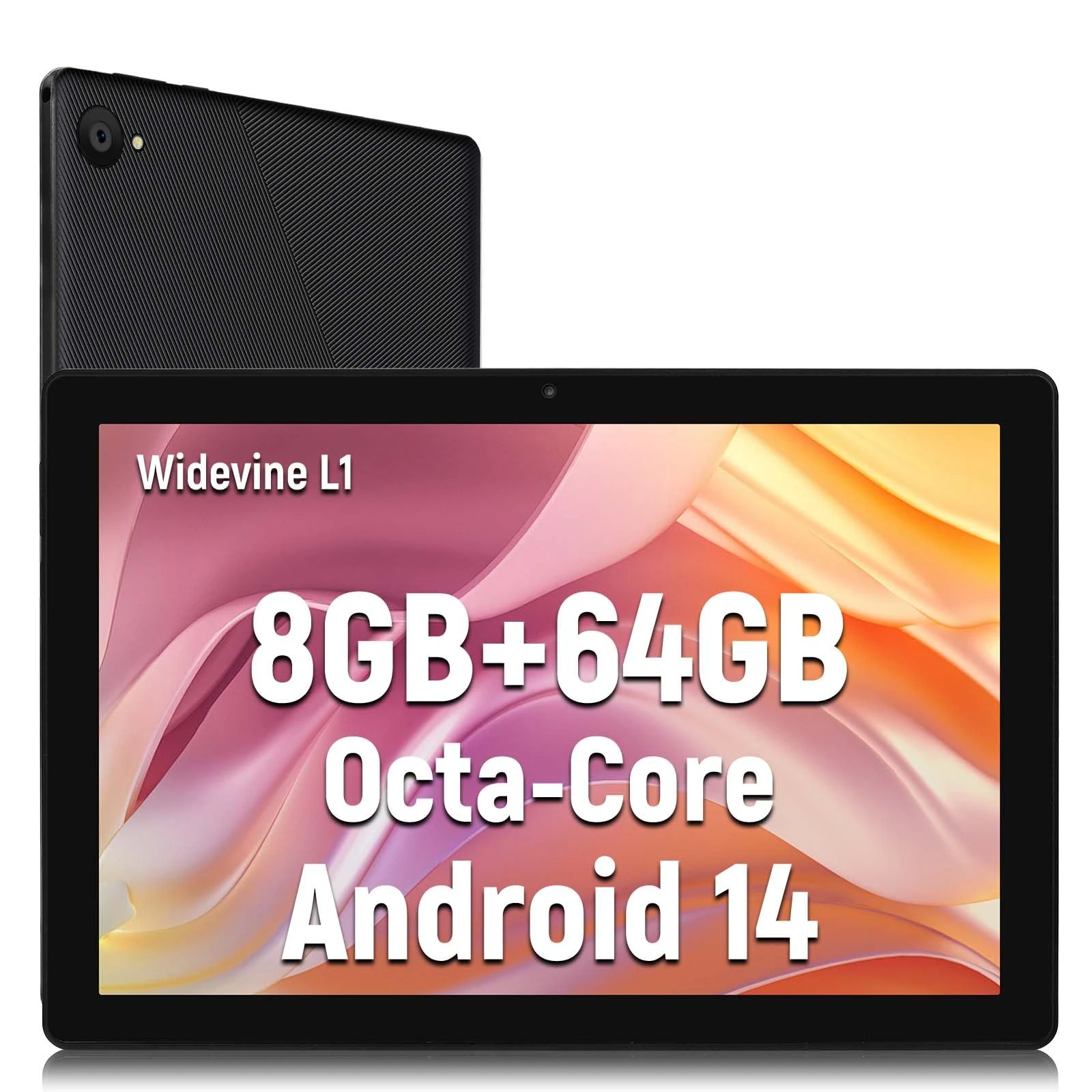 Byxsb Tablet 10 Inch Android 14 Tablets 1280x800 HD IPS Touchscreen Octa-Core Processor 8 GB RAM + 64 GB ROM (Expand to 1TB) 5 MP + 8 MP Dual Camera 5000 mAh Battery (Black)