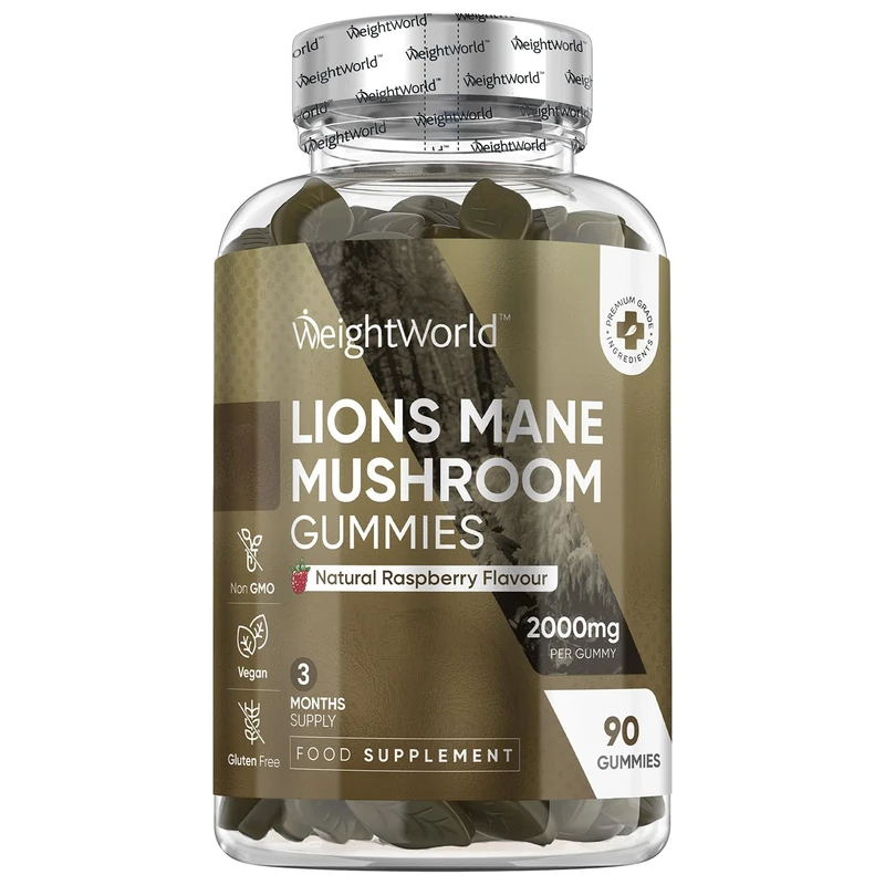 Lion's Mane Supplement High Strength | 90 Lion's Mane Gummies for Adults | 3 Months Supply | 2000mg per Gummy | Vegan, Gluten-Free & Non-GMO | Delicious Natural Raspberry Flavour