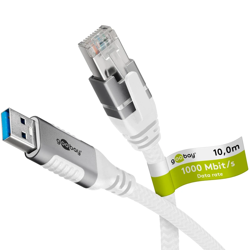Goobay 10 m LAN to USB Cable 1 Gbit Data Transfer - USB A 3.0 to RJ45 Ethernet CAT 6 Cable Connects Router and Notebook or PC - LAN Cable Adapter for Laptop - Replaces USB to LAN Adapter - 74163