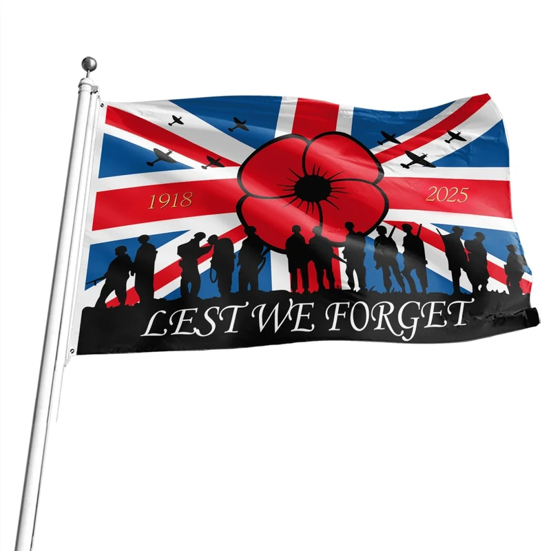 3x5 FT Lest We Forget Flag, Vivid Color Remembrance Day Poppy Flag with Eyelets for War Heroes Outdoor Indoor Decor（Single-sided Printing）