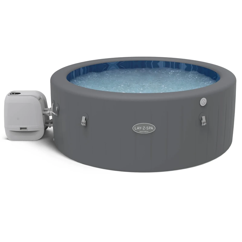Lay-Z-Spa Santorini Built in LED Light, 10 HydroJet System, Integrated EnergySense Liner, Seats and Foot Massager Inflatable Hot Tub, 5-7 Person, Grey