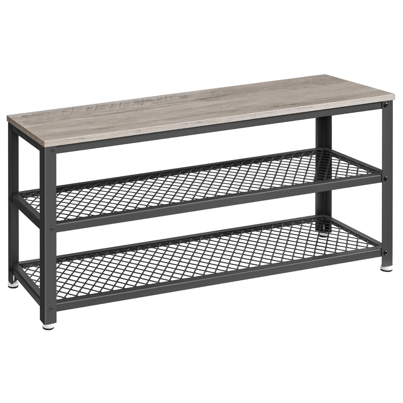 VASAGLE Shoe Bench, 2 Tier Storage Shelf, Shoe Organizer, 100 x 30 x 45 cm, for Entryway, Living Room, Steel Frame, Industrial Style, Heather Greige and Ink Black LBS078K01