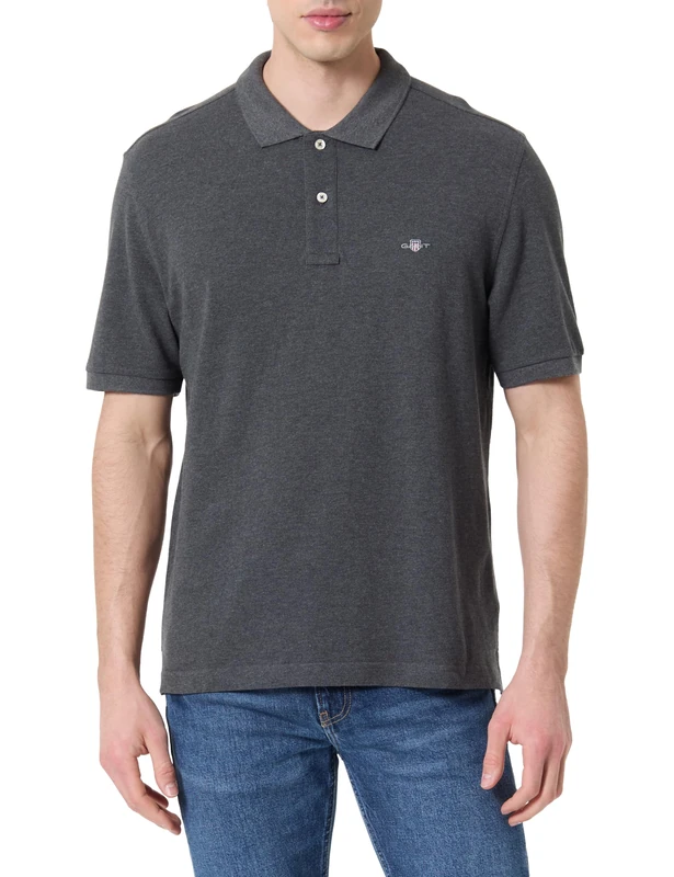 GANT REG EMB Archive Shield Polo Shirt, Antracite Melange, 5XL