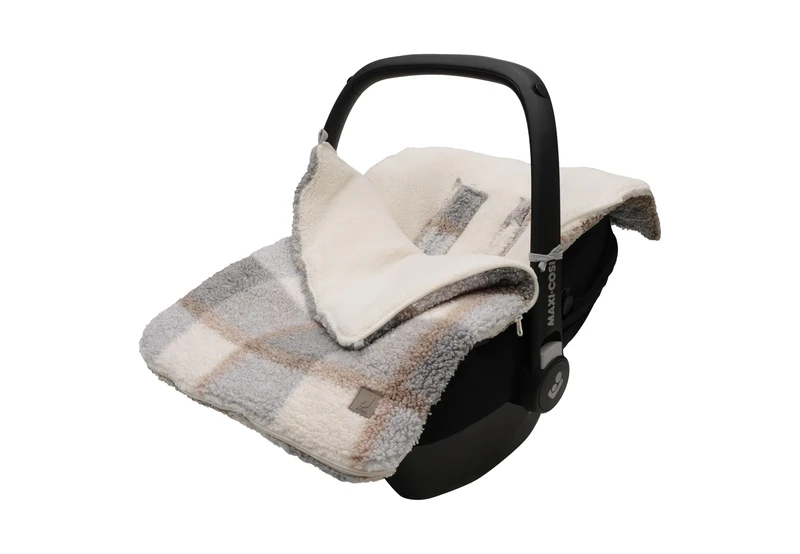 Jollein Footmuff Check Boucle Teddy for Baby Car Seat Group 0+ and Pushchair for 3-Point and 5-Point Harness