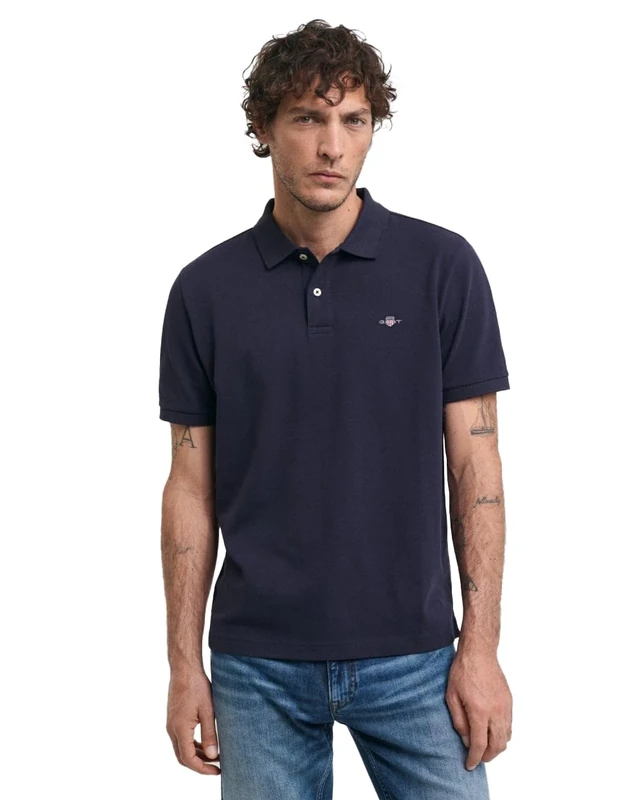 GANT Men's Reg Emb Archive Shield Polo Shirt, Evening Blue, L
