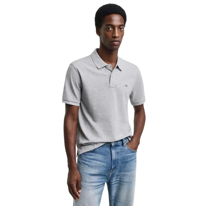 GANT Men's Reg Emb Archive Shield Polo Shirt, Grey Melange, L