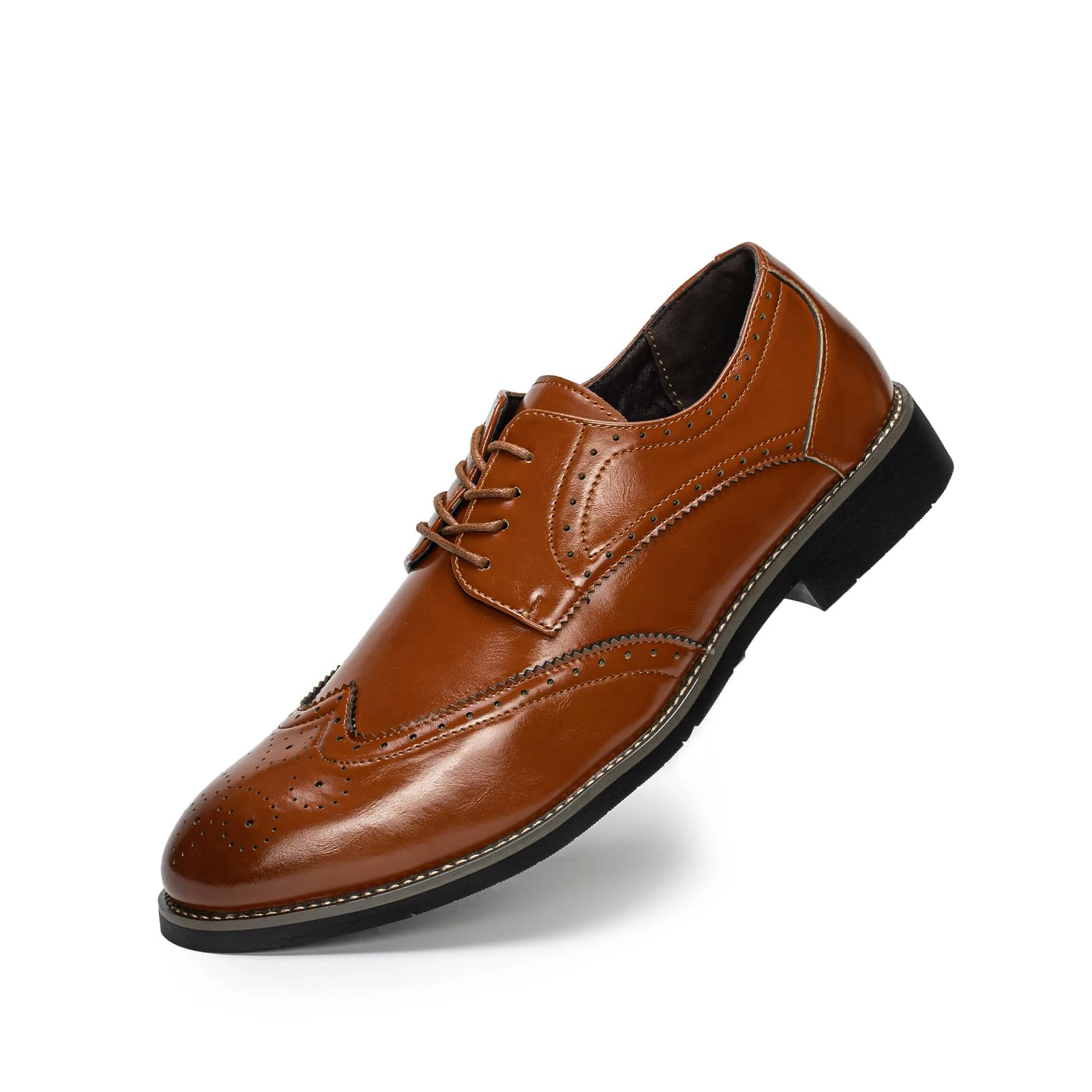 Rusffes Men's Lace-ups Mens Brogues Derbys Oxfords Formal Dress Shoes for Men Yellow Brown Size 6.5uk