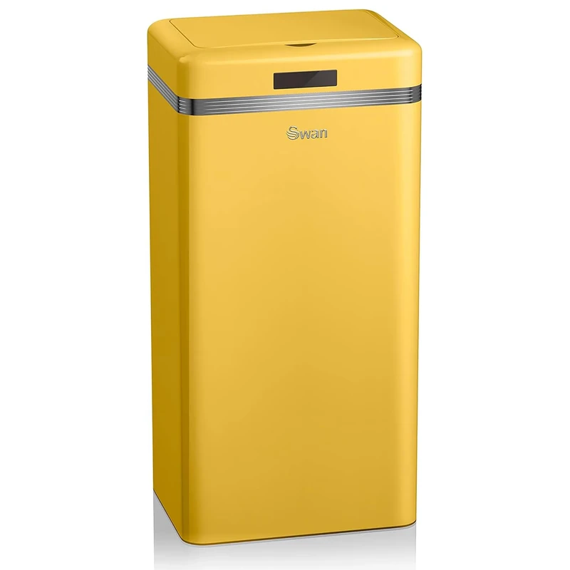 Swan Retro Automatic Kitchen Trash Can, Motion Sensor, 45 Litres, Metal, Smart Recycling Bin, Large Capacity, Vintage Design, Yellow