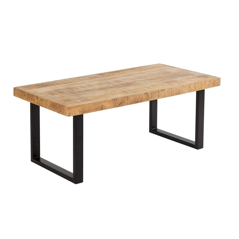 Home Source Mango Wood Coffee Table, Black Metal Legs, 112cm