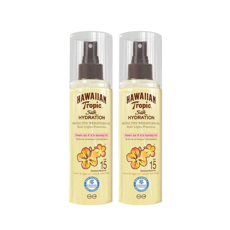 Hawa-Iian Tropic Silk Hydration, Dry Oil Mist Spray, Protective Weightless Oil, Lightweight Sunscreen, Non-Greasy, UVA & UVB Protection, SPF-15, 150ml (2PCS)