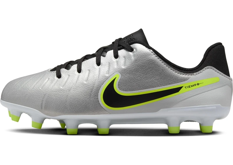 Nike Kids Legend 10 Academy Fg/Mg Football Shoe, Metallic Silver/Black-Volt, 4.5