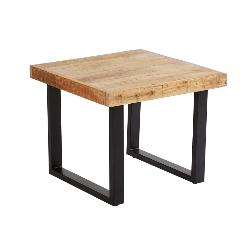 Home Source Mango Wood Coffee Table, Black Metal Legs, 55cm