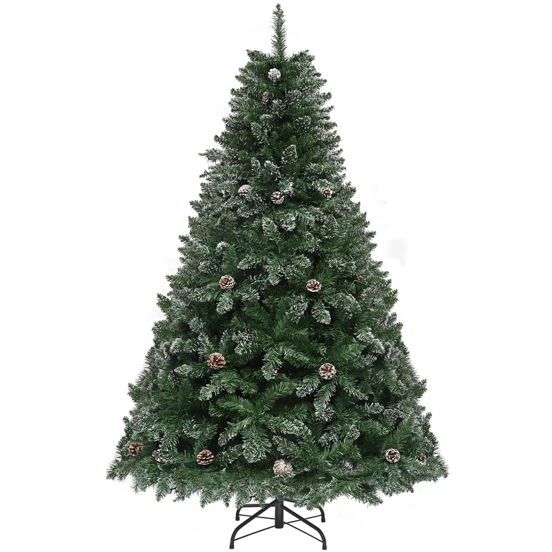 YITAHOME 6ft Artificial Christmas Tree with Pine Cones, Snow Flocked Christmas Tree with 880 Tips, Foldable Metal Frame & Metal Stand, Easy Assembly Pop Up Christmas Tree for Home Party, 182 x Φ100cm