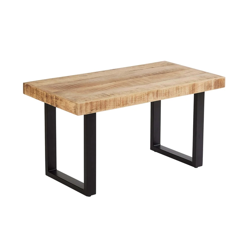 Home Source Mango Wood Coffee Table, Black Metal Legs, 85cm
