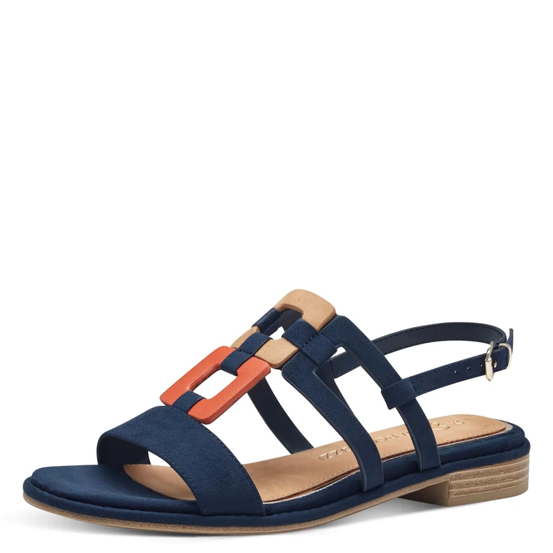 MARCO TOZZI Women's Summer Flat Sandals with Clasp, Navy Comb, 9 UK