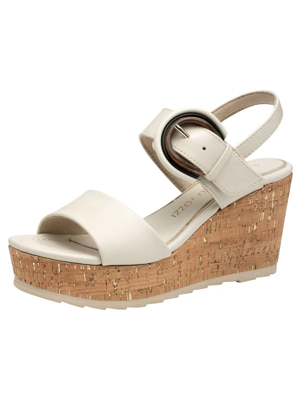 MARCO TOZZI Women's Elegant Velcro Wedge Heel Sandals, Cream, 8.5 UK