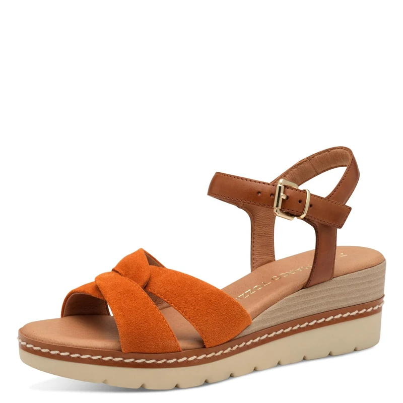 MARCO TOZZI Women's Summer Leather Wedge Sandals, Mango Comb, 7 UK