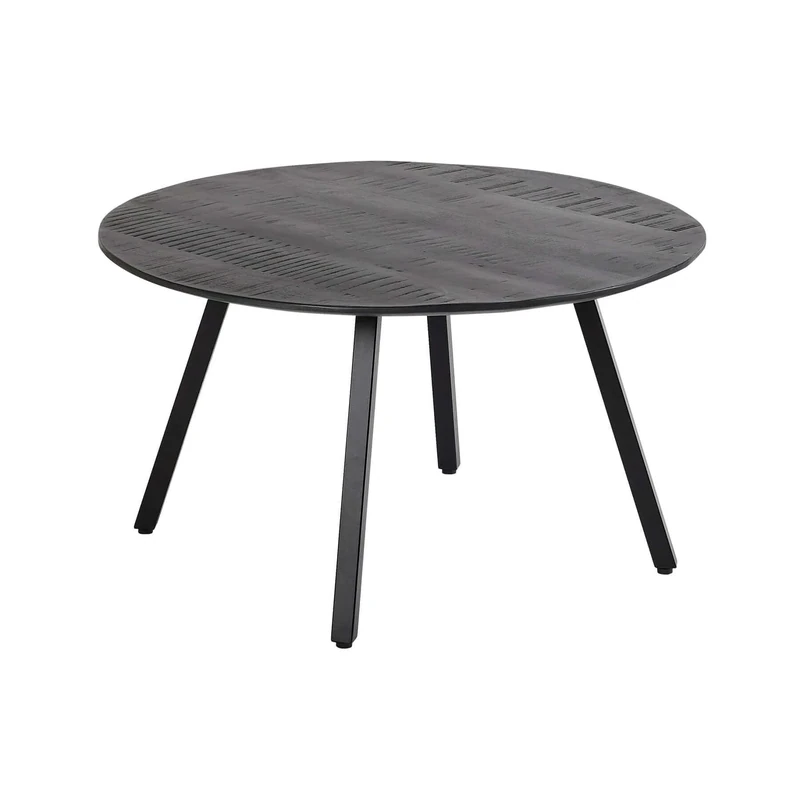 Home Source Living Room Mango Wood Round Coffee Table, Black Iron Legs, 70cm