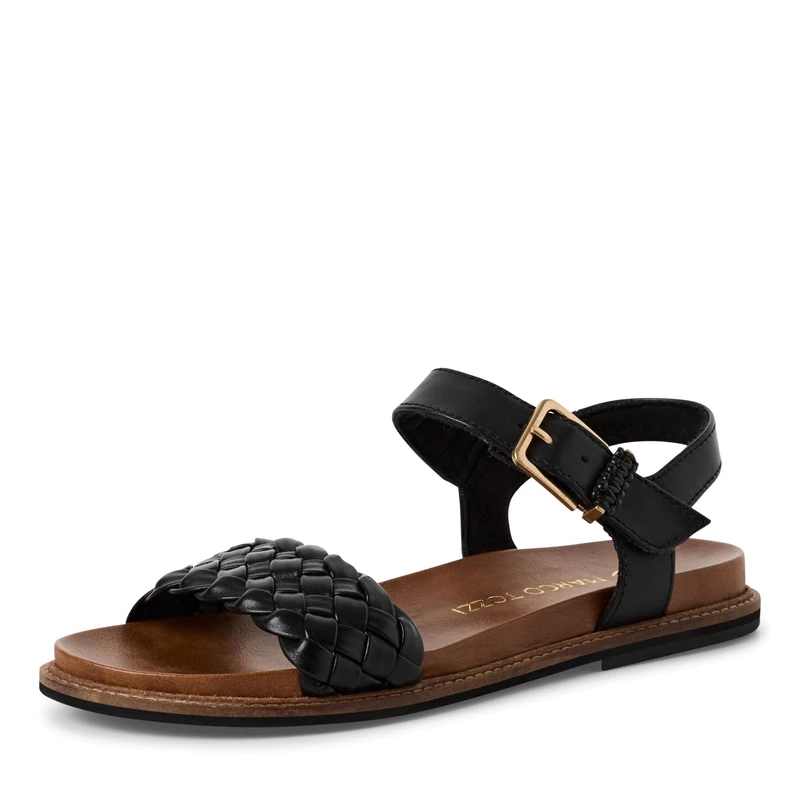 MARCO TOZZI Women's Flat Leather Sandals with Velcro Fastening, Black, 6 UK - Image 1