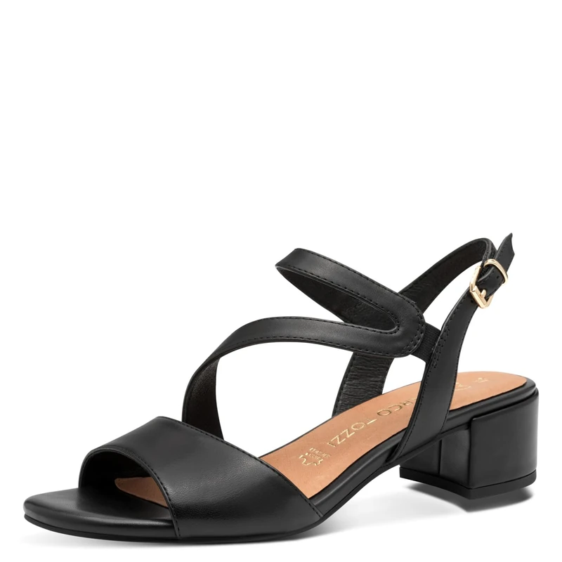 MARCO TOZZI Women's Elegant Leather Heeled Sandals, Black, 8 UK