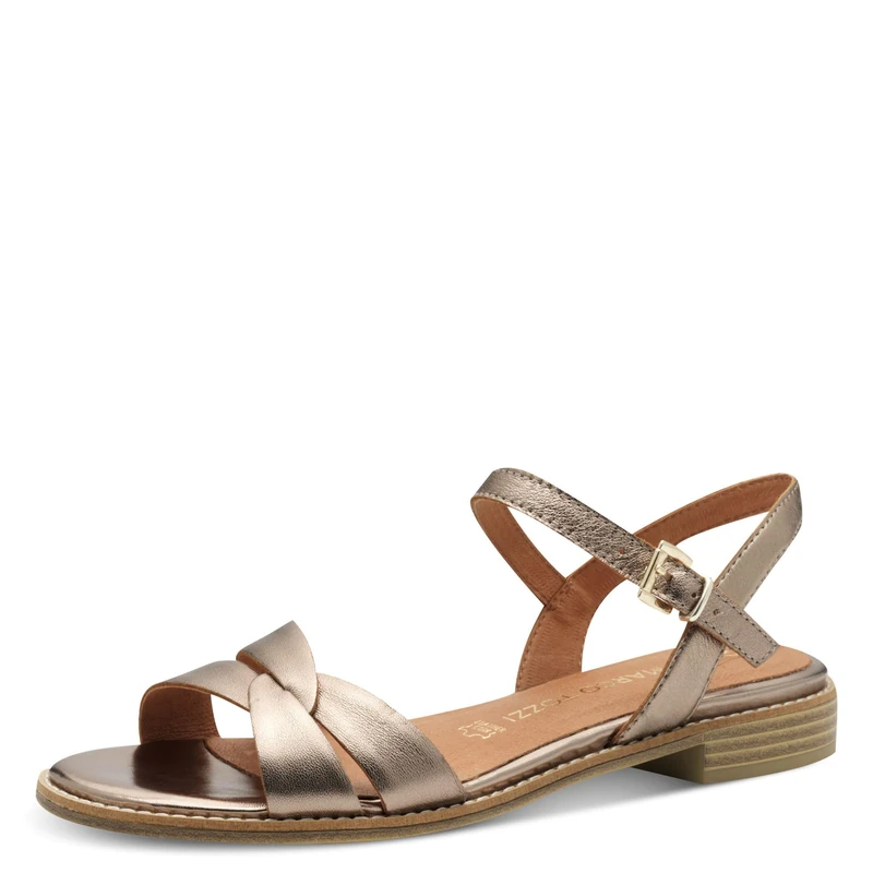 MARCO TOZZI Women's Leather Heel Sandals with Adjustable Strap, Metallic rose, 8 UK