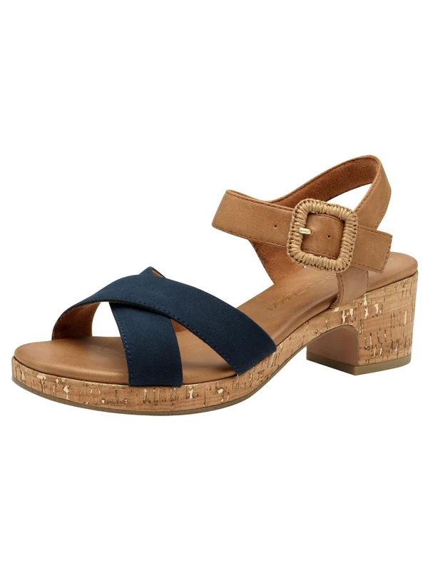 MARCO TOZZI Women's Round Toe Heel Sandals with Clasp, Navy Comb, 5 UK
