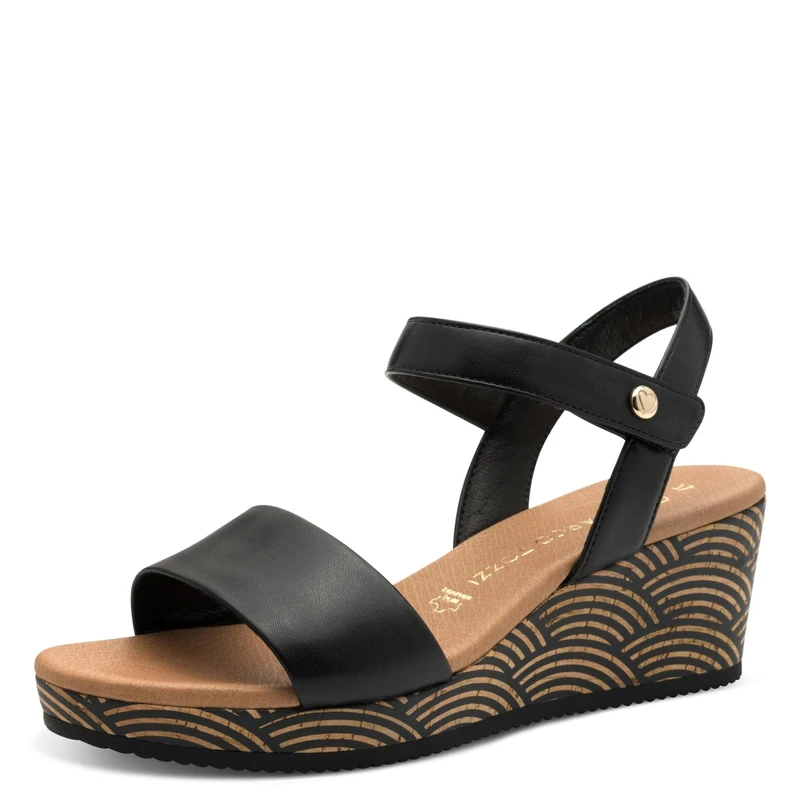MARCO TOZZI Women's Sandal Soft Feel Me Footbed Leather Soft Lining Stylish, Black (Black), 7.5 UK