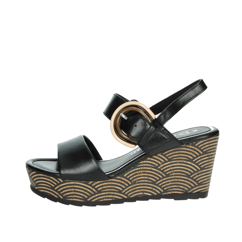 MARCO TOZZI Women's Elegant Velcro Wedge Heel Sandals, Black, 8 UK