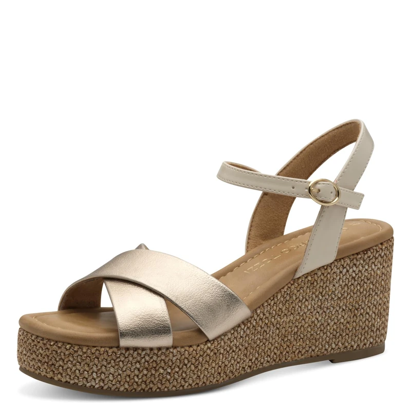 MARCO TOZZI Women Sandal Soft Feel Me Footbed Soft Lining Summery, Metallic (Platinum Comb), 4 UK