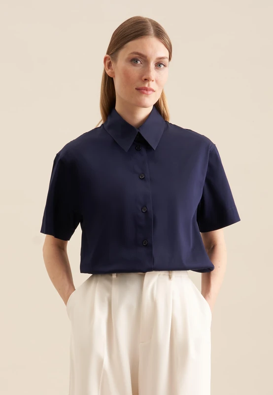 Seidensticker Women's Blouse - Shirt Blouse - Regular Fit - Easy to Iron - Shirt Blouse Collar - Long Sleeve, Blue, 16